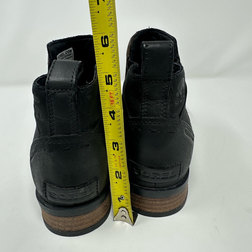 Sorel Womens Size 7 .5 Emelie Chelsea Boots Quarry Black Leather Waterproof Shoe - Picture 11 of 12